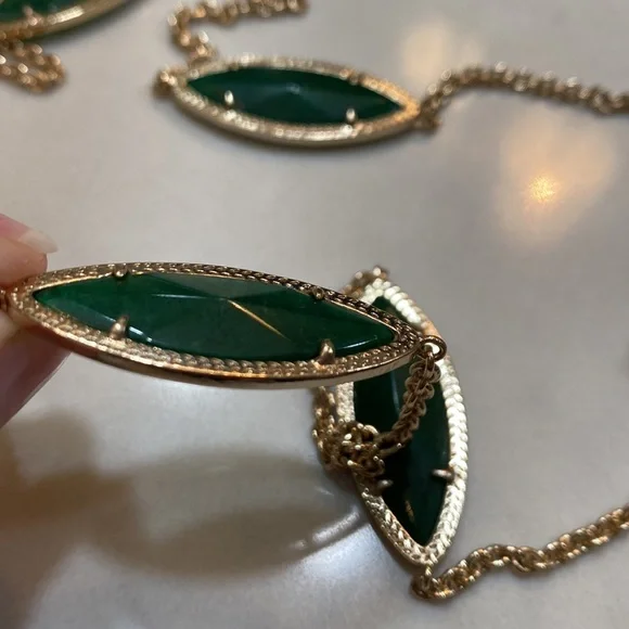 New Kendra Scott Tory Marquis Station Necklace Gold & Cats Eye Emerald Green - Picture 6 of 8